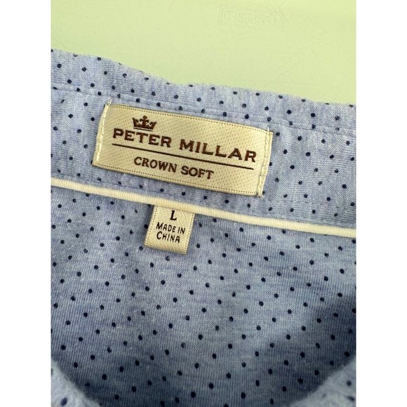 Peter Millar Crown Soft Men Golf Polo Shirt Short Sleeve Blue Polka Dot Large L - Picture 4 of 6